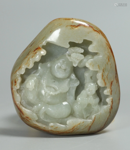 Chinese nephrite jade boulder carving