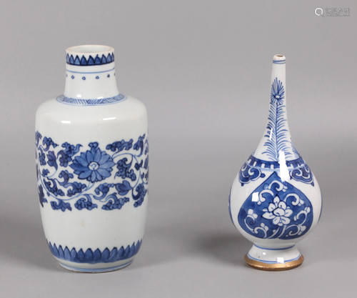 2 Chinese blue & white porcelain vases, possibly 18th