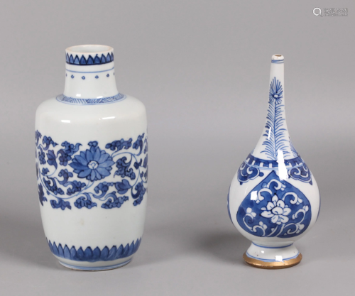2 Chinese blue & white porcelain vases, possibly 18th