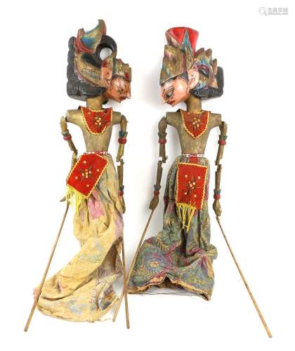 Indonesian Wayang Golek rod puppets, with hand-painted heads...