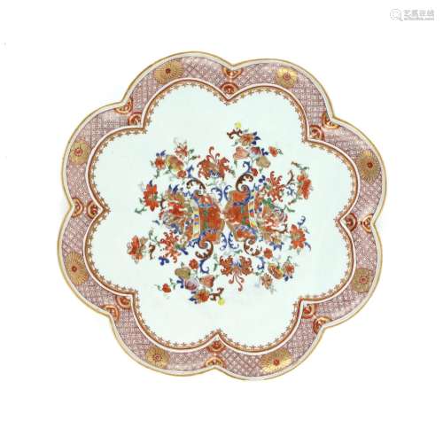 Chinese eight-lobed dish decorated with flowers and foliage ...