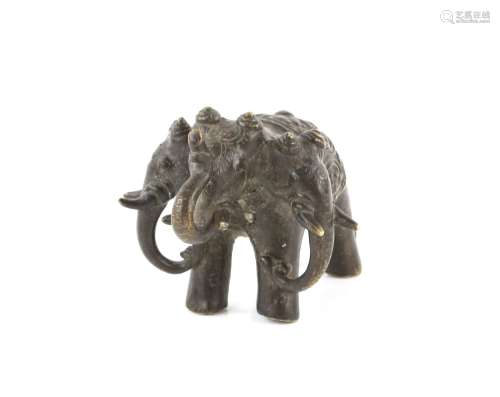 Indian bronze three-headed elephant, 7cm high,