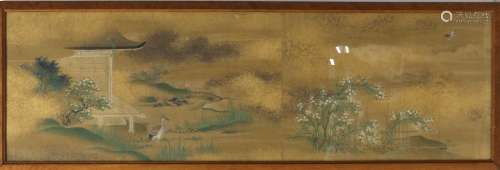 Early 20th century Japanese painting on silk depicting two b...