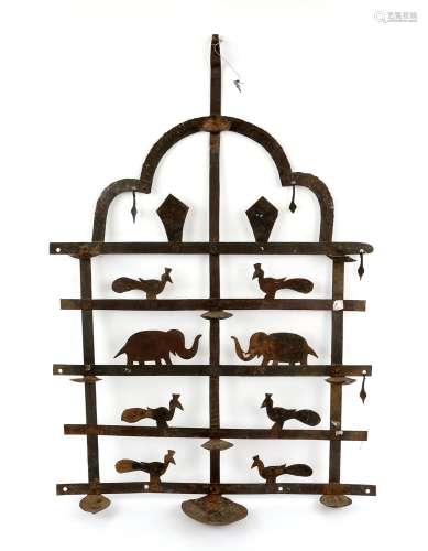 Indian cut sheet metal wall hanging with ten shallow dishes ...