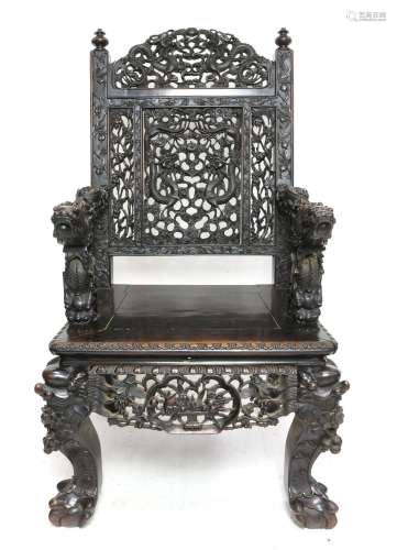 Early 20th century Chinese hardwood throne chair extensively...
