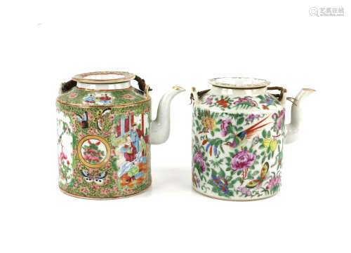 Two early 20th century Chinese famille rose teapots and cove...