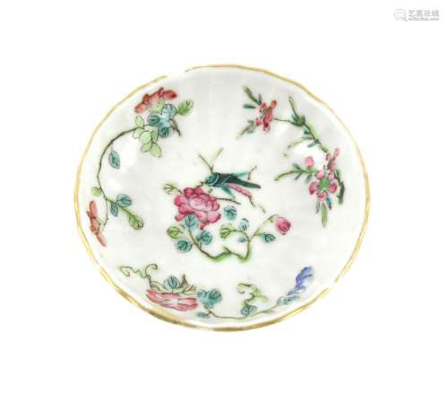 Chinese famille rose dish, decorated with a feeding grasshop...