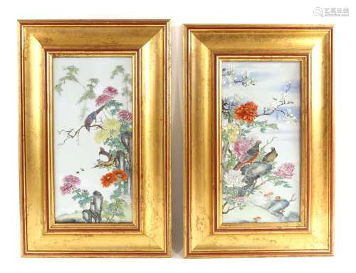 Pair of rectangular porcelain plaques, possibly Japanese, Me...