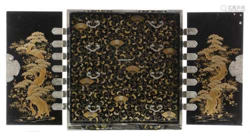 Japanese lacquer Kodansu, Meiji Period, with floral engraved...