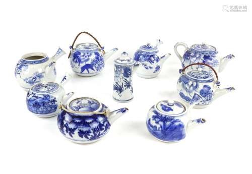 Nine Japanese blue and white teapots to include four Yokode ...