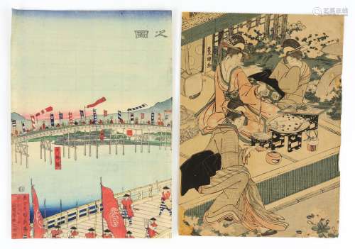 Seven Japanese woodblock prints, to include Utagawa left-han...