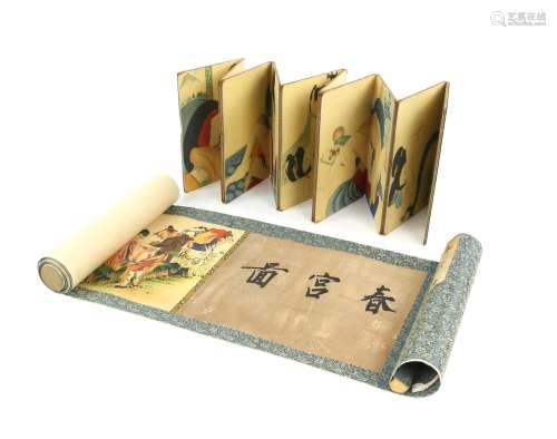 Japanese Shunga scroll, with thirteen erotic printed images,...