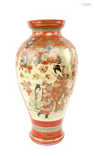 Japanese Kutani vase decorated with two panels of ladies in ...