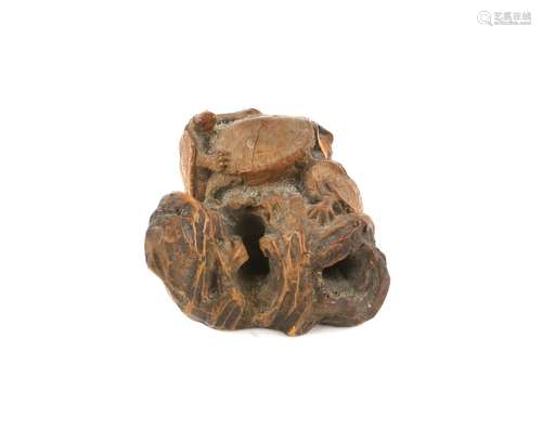 Japanese carved wood netsuke of three turtles clambering on ...