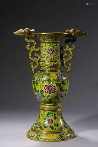 A PAIR OF CHINESE ENAMEL PAINTED VASES,GU