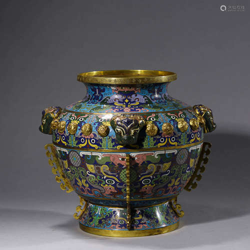 A CHINESE CLOISONNE ENAMEL TAOTIE MASK JAR