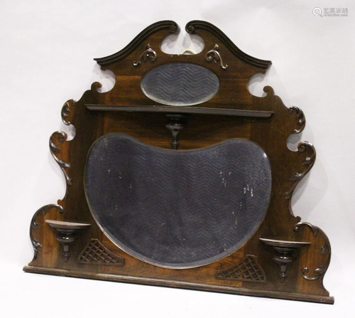 A MAHOGANY SWAN NECK TOPPED MIRROR with small oval