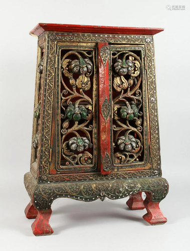 A CHINESE LACQUERED CABINET with mosaic inlaid doors