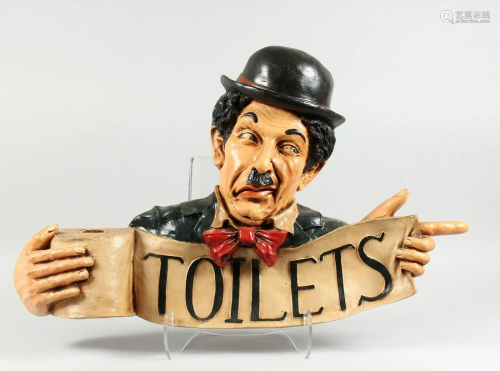 AN AMUSING CHARLIE CHAPLIN TOILET SIGN, 2 ft. 3 in.