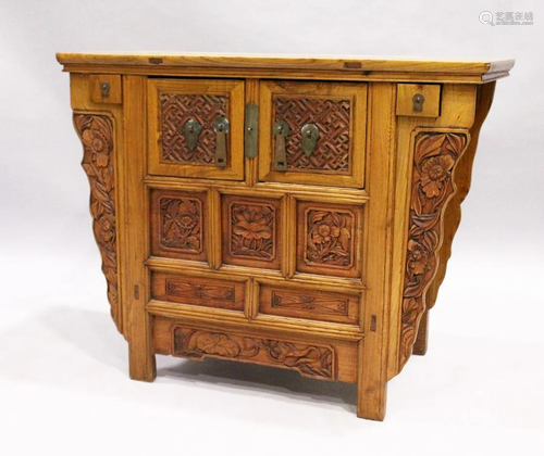 A CHINESE ALTAR TABLE with plain top carved front