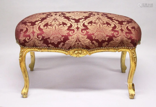 A GILT WOOD LARGE STOOL, with upholstered crimson,