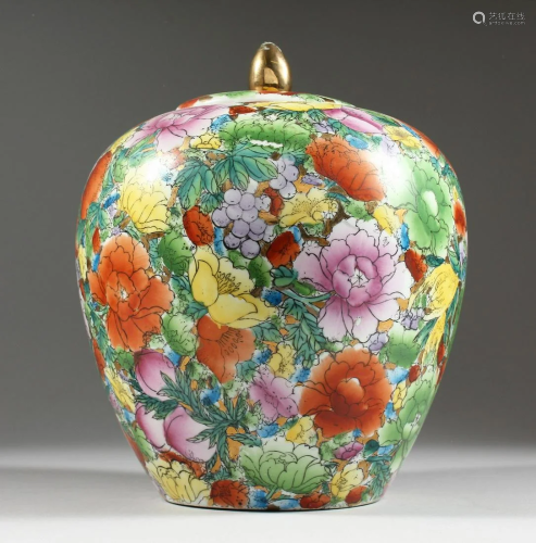 A CHINESE MILLEFIORI GINGER JAR AND COVER, 8 in. high.