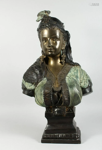 A GILDED BRONZE BUST OF AN ARAB LADY with plumed head