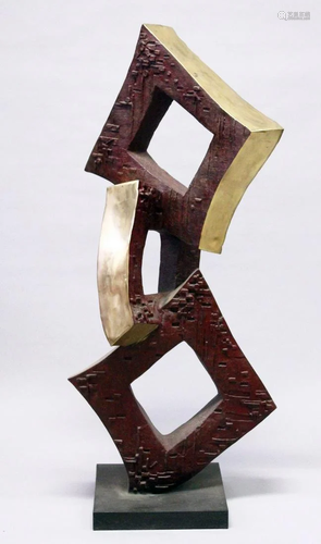 A LARGE POLISHED AND PATINATED BRONZE SCULPTURE, with