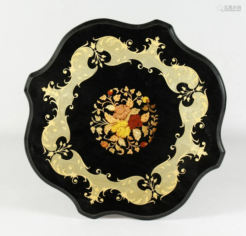 A FLORAL INLAID SHAPED TOP TRIPOD TABLE (ITALIAN) on