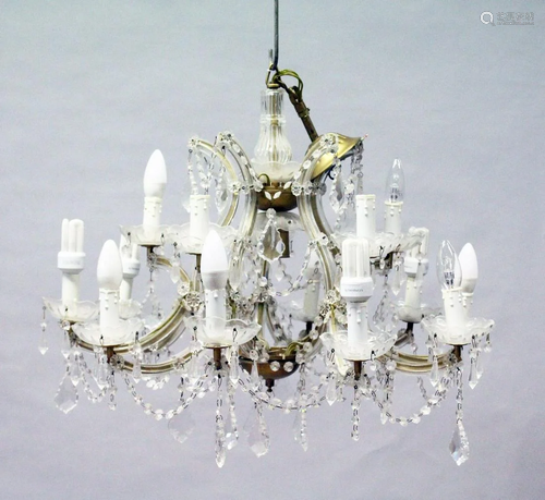 A GOOD ITALIAN GLASS TWO TIER LIGHT CHANDELIER, fifteen