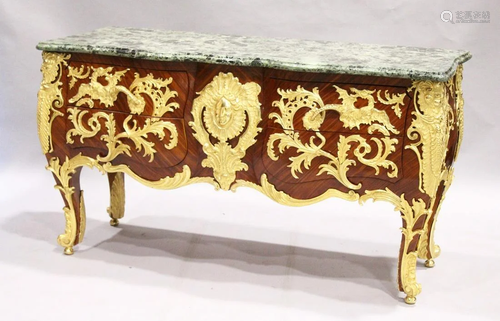 AN ENORMOUS LOUIS XVITH STYLE MARBLE TOPPED COMMODE