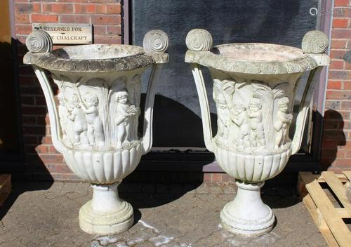 A SUPERB NEAR PAIR OF ITALIAN CARVED WHITE MARBLE TWO