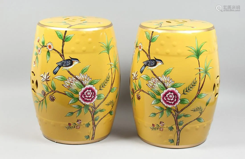 A PAIR OF CHINESE YELLOW BARREL SEATS with birch and