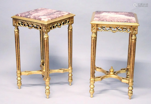 A PAIR OF GOOD GILT WOOD AND MARBLE TOP SQUARE SHAPE