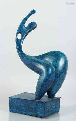 A BRONZE BLUE ABSTRACT MODEL on a rectangular base. 19