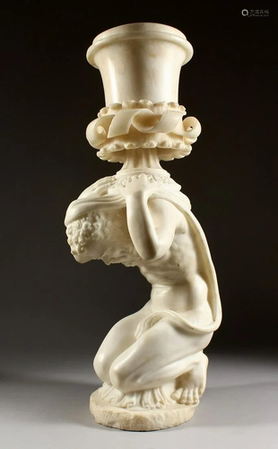 A GOOD 18TH CENTURY ITALIAN ALABASTER URN, a classical