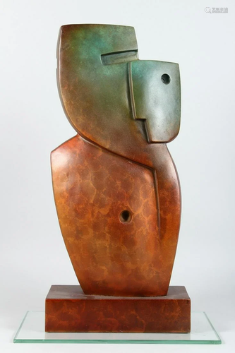 A GOOD ABSTRACT BRONZE MALE FIGURE on a rectangular