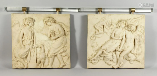 A PAIR OF CLASSICAL MARBLE-TYPE PLAQUES, 17 in. x 17