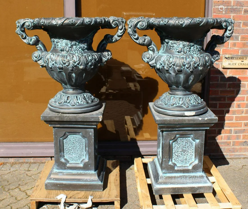 A LARGE PAIR OF BLACK STONE MARBLE ELVES TWO HANDLED