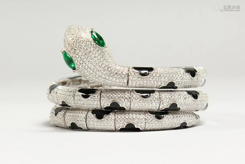 A SILVER AND ENAMEL ZIRCON SET SNAKE BRACELET