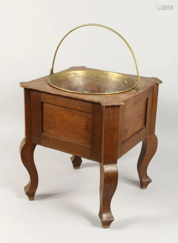 A CONTINENTAL SQUARE SHAPED OVAL JARDINIERE with brass