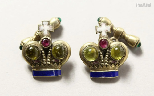 A PAIR OF RUSSIAN SILVER CROWN CUFFLINKS