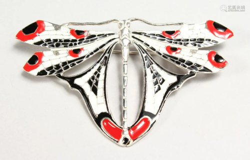 A SILVER ART DECO DESIGN RED, BLACK AND WHITE ENAMEL