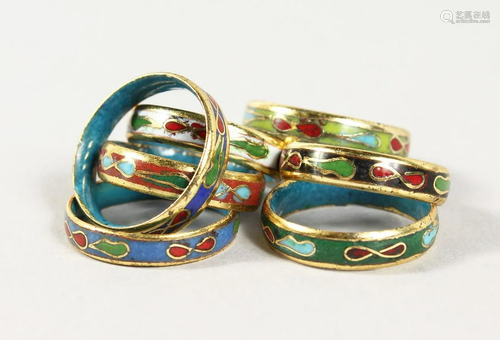 SEVEN VARIOUS CLOISONNE ENAMEL RINGS