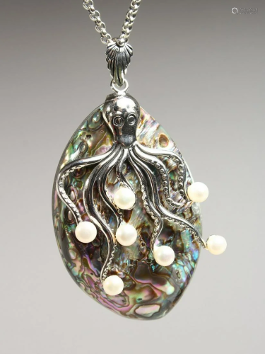 A SILVER AND MOTHER OF PEARL OCTUPUS NECKLACE
