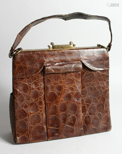 A CROCODILE AND LEATHER DESIGNER HANDBAG 11 ins long