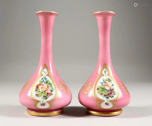 A GOOD SMALL PAIR OF 19TH CENTURY BOHEMIAN PINK GLASS