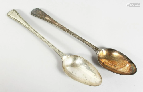 A PAIR OF LONG HANDLED, BEAD EDGED, BASTING SPOONS