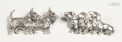 TWO SILVER DOG BROOCHES, DACHSHUND AND SCOTTISH