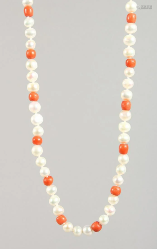 A 14 CT GOLD CORAL AND PEARL NECKLACE